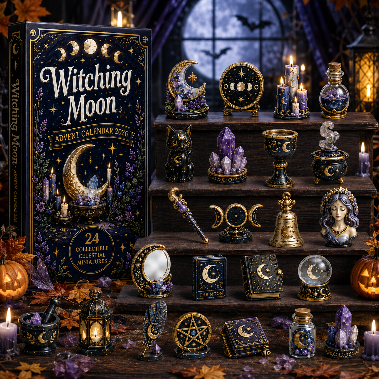 Witching Moon Advent Calendar 2027 – 24 Days of Celestial Miniatures, Mystical Moon Collectibles & Magical Gifts for Witchy Decor Lovers, Acrylic Charms Blind Box