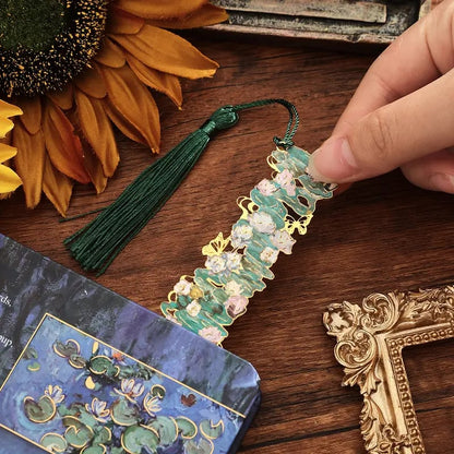 📚✨ Gold Metal Bookmark with Tassel – Van Gogh & Monet Inspired Gift for Book Lovers 🎨