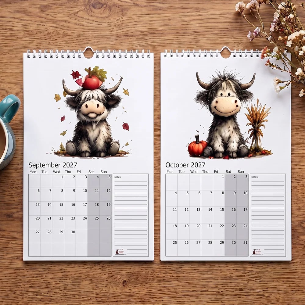 2027 Cute Highland Cow Wall Calendar 🐮 | Life Is Better With A Highland Cow ⭐