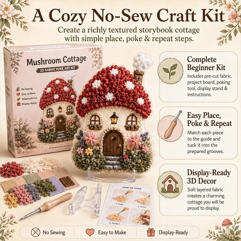 🔥Last Day 48% OFF - ✨🧘Relaxing & Beginner-Friendly-✨Whimsical Village 3D Fabric Poke Art Kit