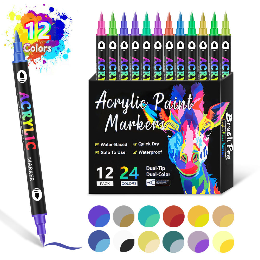 🎨Last Day Only￡8.99! 🔥 Dual Tip Acrylic Paint Pen Marker - 24/48/72 Colors