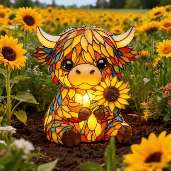 🌻🐮Creative Highland Cow  Sunflower LED Night Light