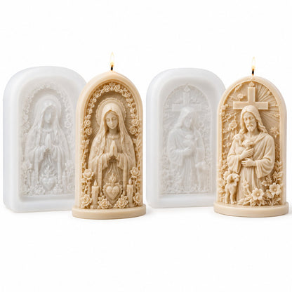 ⏳ Last Day 49% OFF – ✝️ 2-Piece Good Shepherd Jesus 3D Candle Mold Set | Sculpted Cross, Lamb & Floral Relief for Faith-Inspired Handmade Candles 🕯️✨