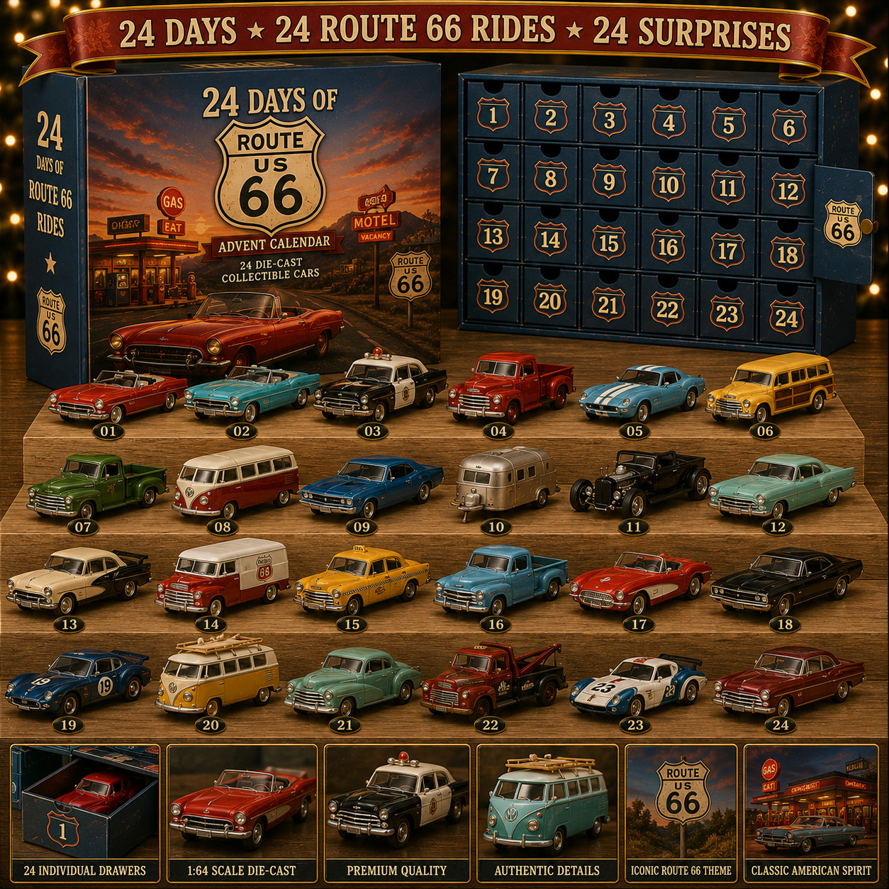 24 Days of American Car Legends Advent Calendar – 24 Die-Cast Collectibles