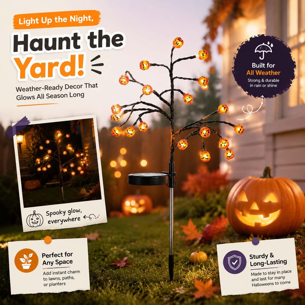 🎃Pumpkin Solar Branch Lights, 20 LED Twinkling Halloween Waterproof Outdoor Stake Decor for Yard Garden Patio
