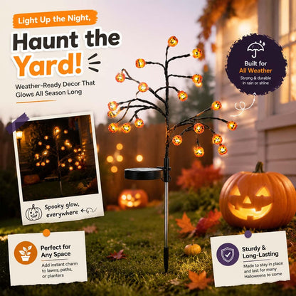 🎃Pumpkin Solar Branch Lights, 20 LED Twinkling Halloween Waterproof Outdoor Stake Decor for Yard Garden Patio