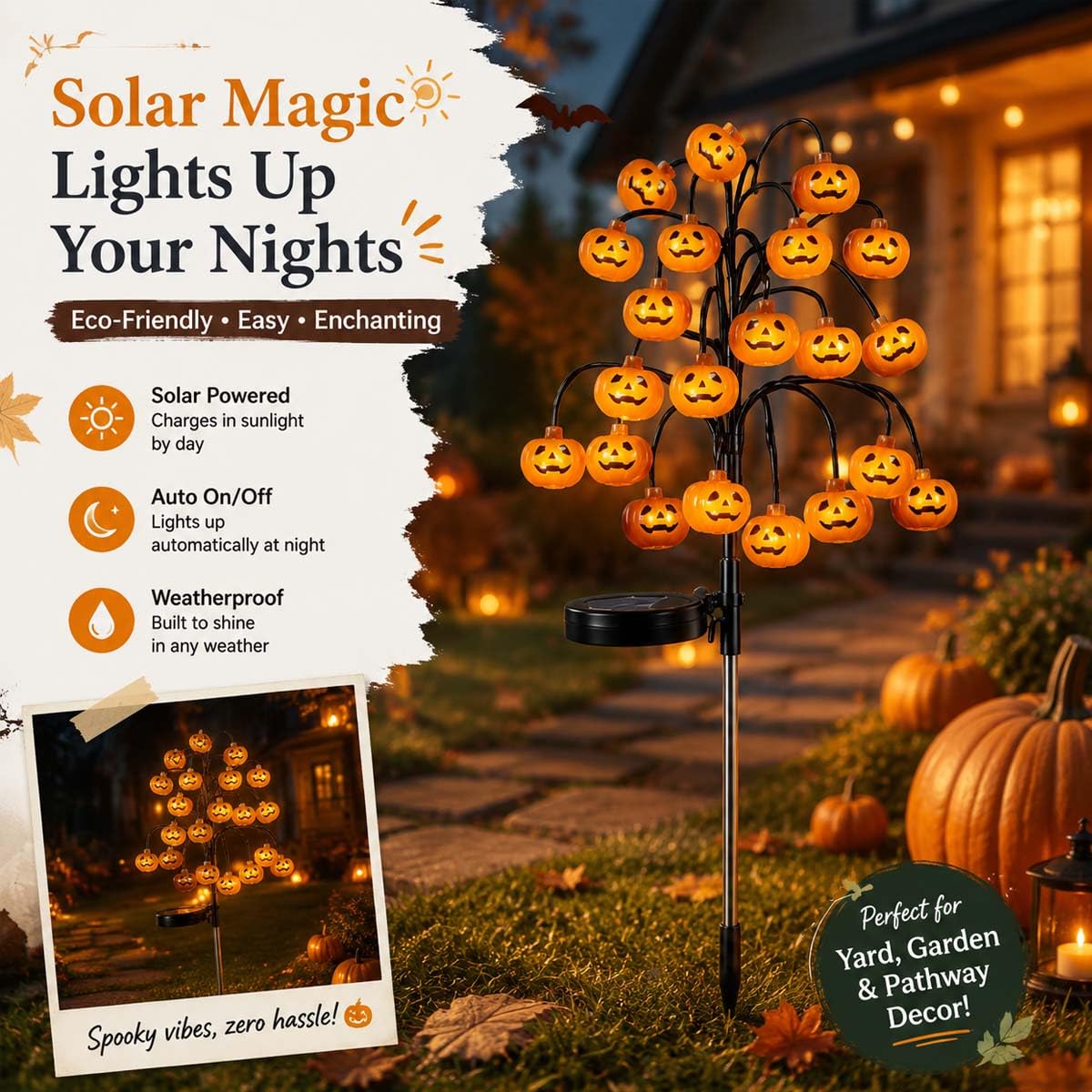 🎃Pumpkin Solar Branch Lights, 20 LED Twinkling Halloween Waterproof Outdoor Stake Decor for Yard Garden Patio