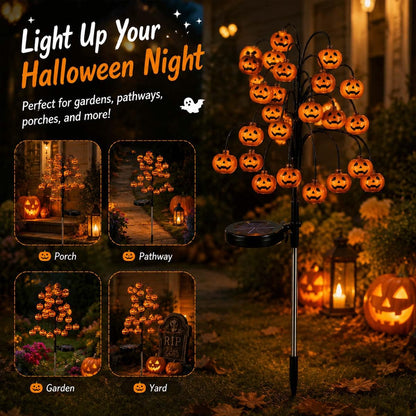 🎃Pumpkin Solar Branch Lights, 20 LED Twinkling Halloween Waterproof Outdoor Stake Decor for Yard Garden Patio