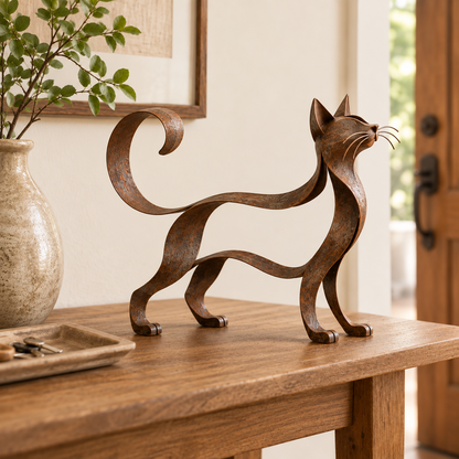 Maine Coon Inspired Metal Cat Sculpture