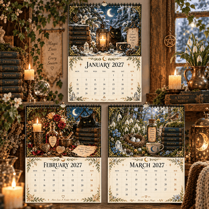 Witch’s Arcanum 2027 Wall Calendar – 12-Month Witchy Art Calendar with Black Cats, Herbs, Crystals & Seasonal Magic
