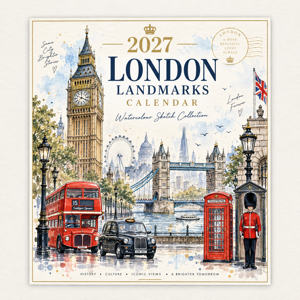 Fall in love with London all year round with this stunning 2027 London Landmarks Watercolour Sketch Calendar!