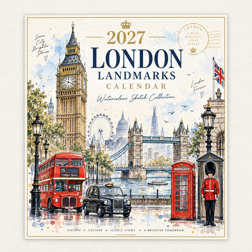 Fall in love with London all year round with this stunning 2027 London Landmarks Watercolour Sketch Calendar!