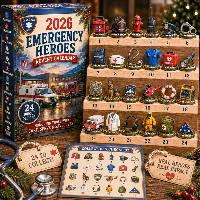 CHRISTMAS KICKOFF: 48% OFF – 2026 Emergency Heroes Advent Calendar – 24 Rescue & Service Collectibles, Tribute Gift for Everyday Heroes