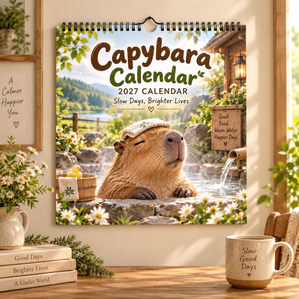 Capybara 2027 Wall Calendar – 12‑Month Cosy Art Calendar with Relaxed Capybaras, Seasonal Nature, Cottage‑Core & Slow‑Living Vibes