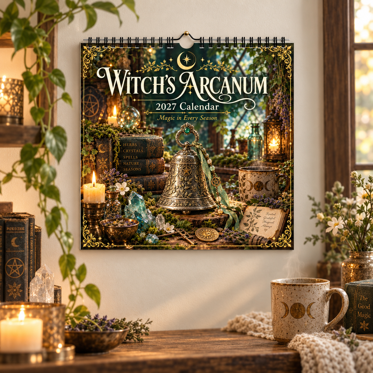 Witch’s Arcanum 2027 Wall Calendar – 12-Month Witchy Art Calendar with Black Cats, Herbs, Crystals & Seasonal Magic
