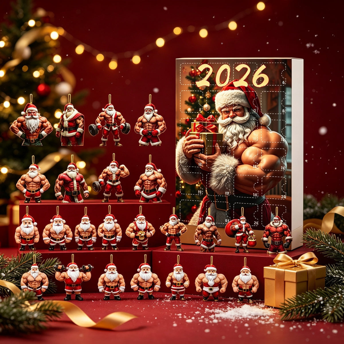 CHRISTMAS KICKOFF: 48% OFF – 2026 Muscle Santa Advent Calendar – 24 Days of Strong Santa Surprises, Funny Christmas Collectible Blind Box