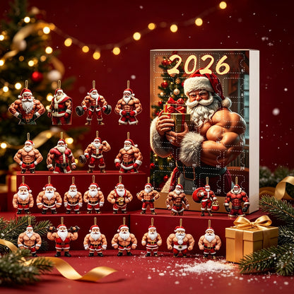 CHRISTMAS KICKOFF: 48% OFF – 2026 Muscle Santa Advent Calendar – 24 Days of Strong Santa Surprises, Funny Christmas Collectible Blind Box