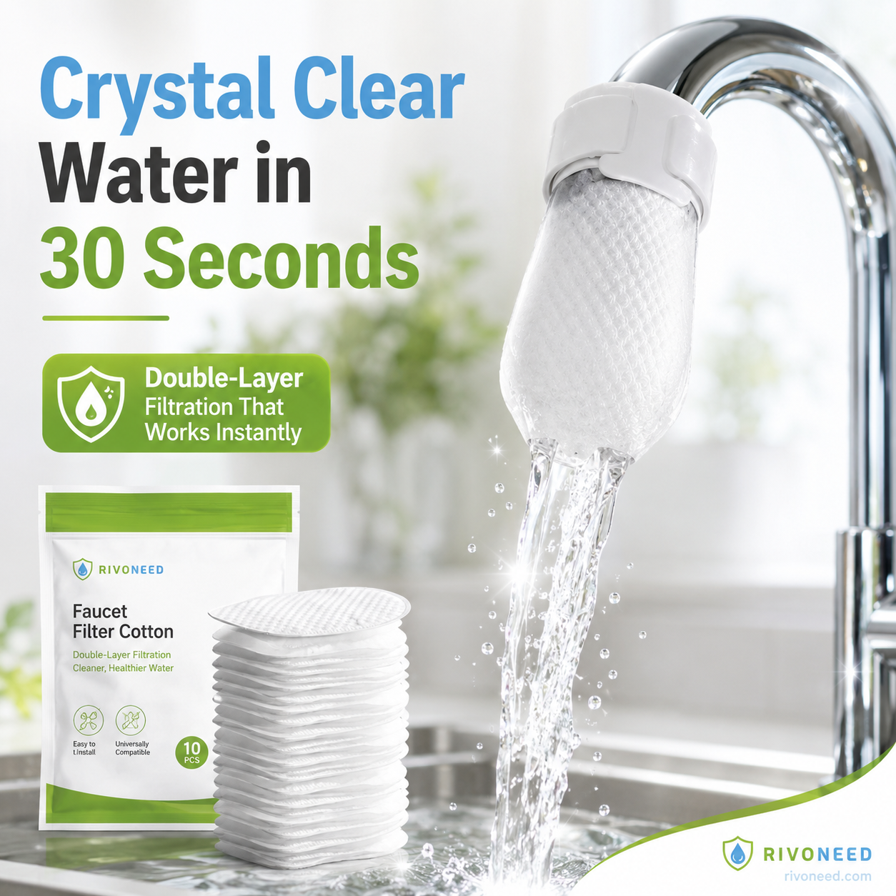 ⏰56%OFF⚡50K+ SOLD!💥Anti-Splash Kitchen Faucet Cotton Filter for Sediment & Rust Removal