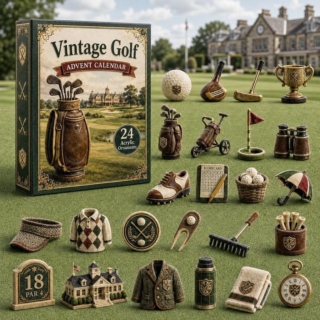 2026 Vintage Golf Advent Calendar – 24 Golf-Themed Acrylic Ornaments, Christmas Gift for Golf Lovers