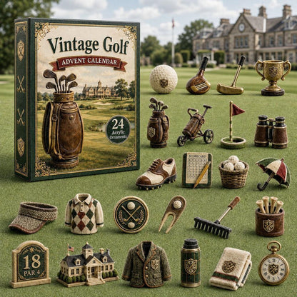 2026 Vintage Golf Advent Calendar – 24 Golf-Themed Acrylic Ornaments, Christmas Gift for Golf Lovers