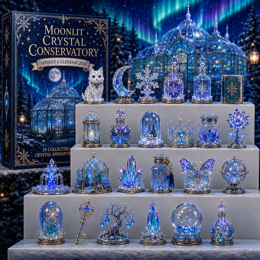 2026 Moonlit Crystal Conservatory Blind Box - 24‑Day Festive Countdown, Crystal Themed Collectible Miniatures Blind Box - Gift For Crystal Lovers