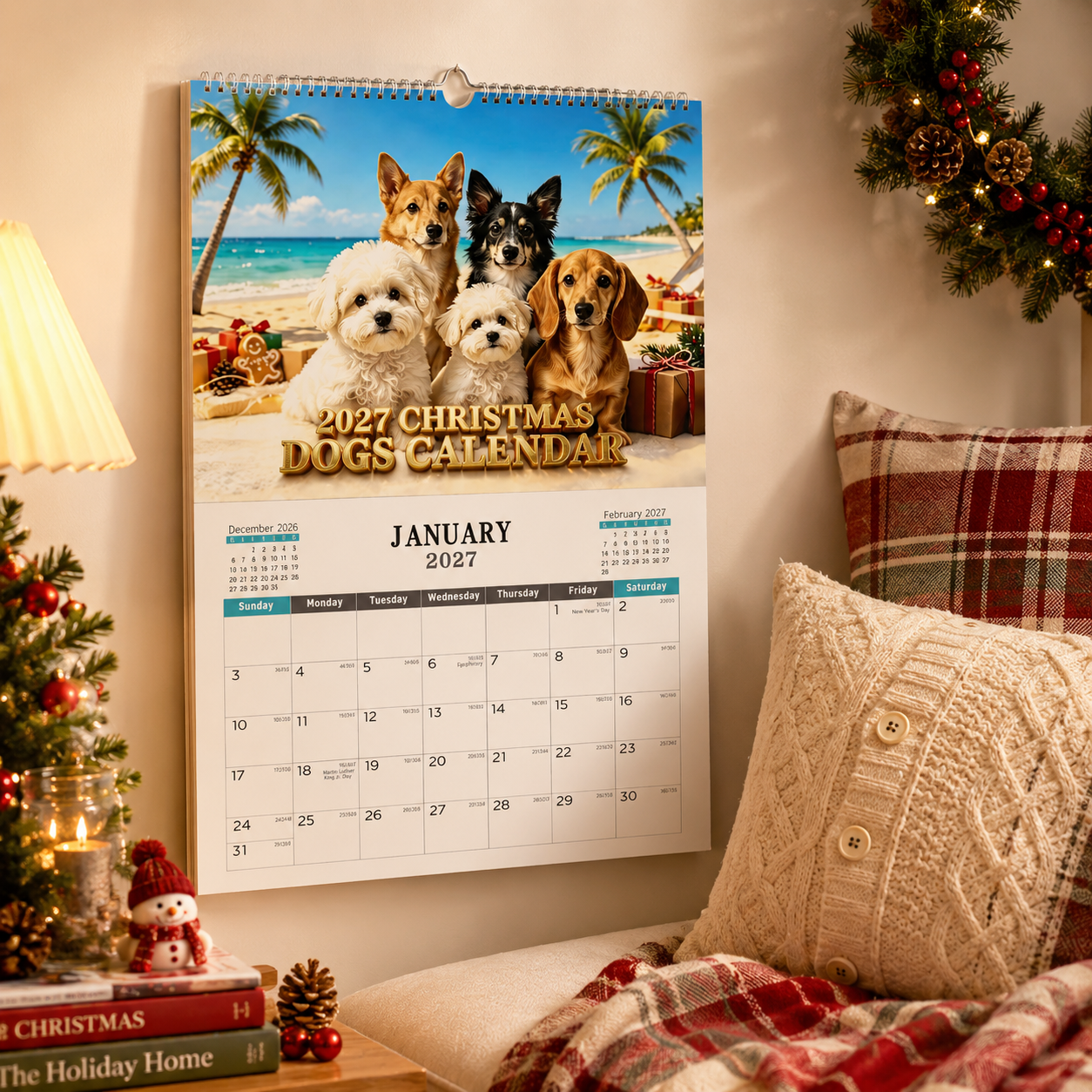 2027 Christmas Dogs Calendar – A Monthly Celebration of Your Favourite Furry Friends, Cute Dog Lover Gift