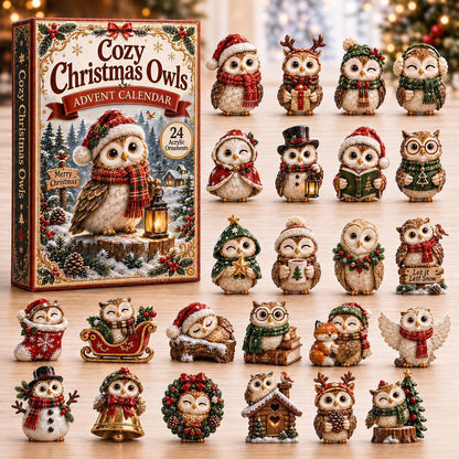 2026 A Little Hoot of Christmas – Cozy Christmas Owls Advent Calendar, 24 Festive Acrylic Ornaments Blind Box