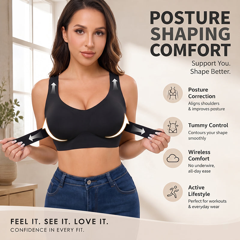 🧘 Dames sportbeha voor houdingcorrectie, gladde rug, draadloos met voorste sluiting ✨