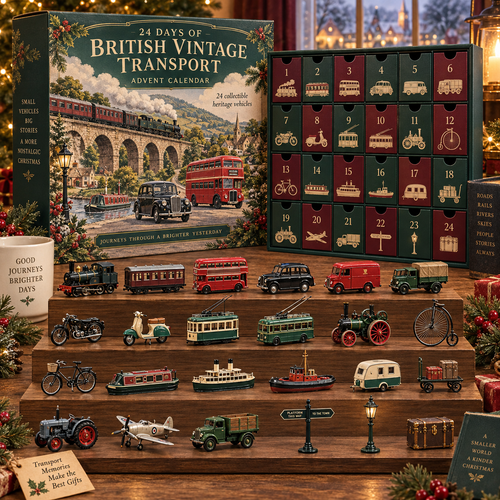 CHRISTMAS KICKOFF 49% OFF - 2026 Days of British Vintage Transport Blind Box - 24-Day Festive Countdown, British Vintage Transport Themed Collectible Miniatures Blind Box - Gift For Transport Lovers