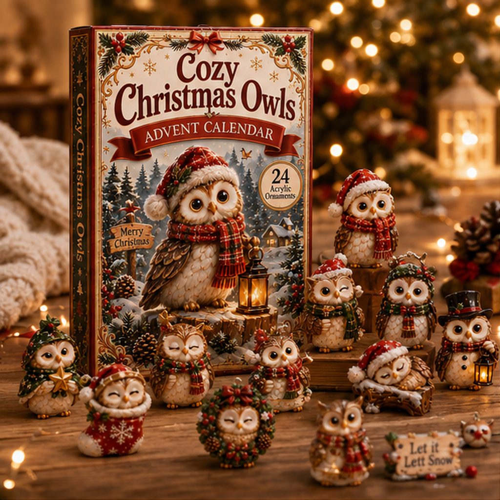 2026 A Little Hoot of Christmas – Cozy Christmas Owls Advent Calendar, 24 Festive Acrylic Ornaments Blind Box