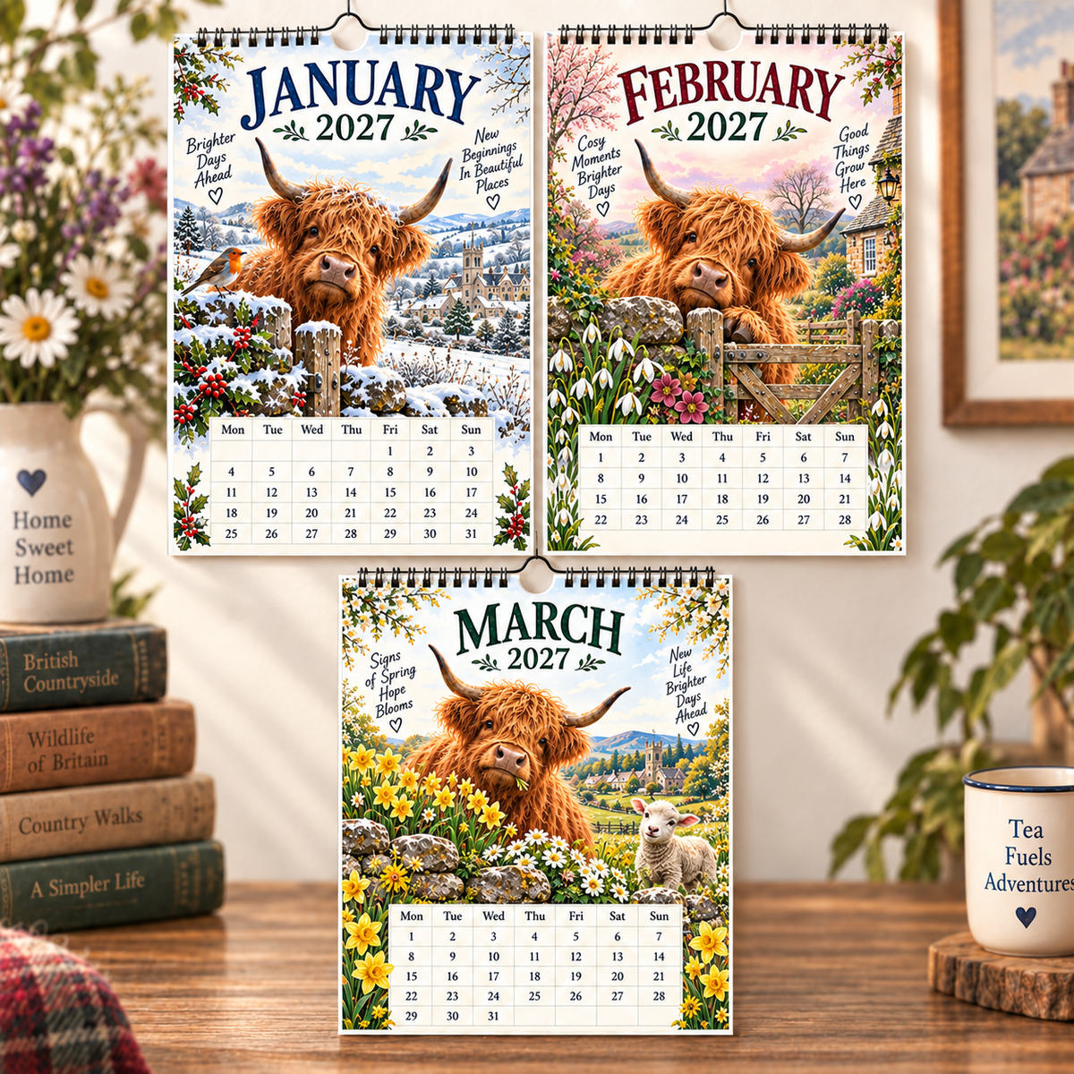2027 Highland Cow Calendar｜A4 Hanging Calendar