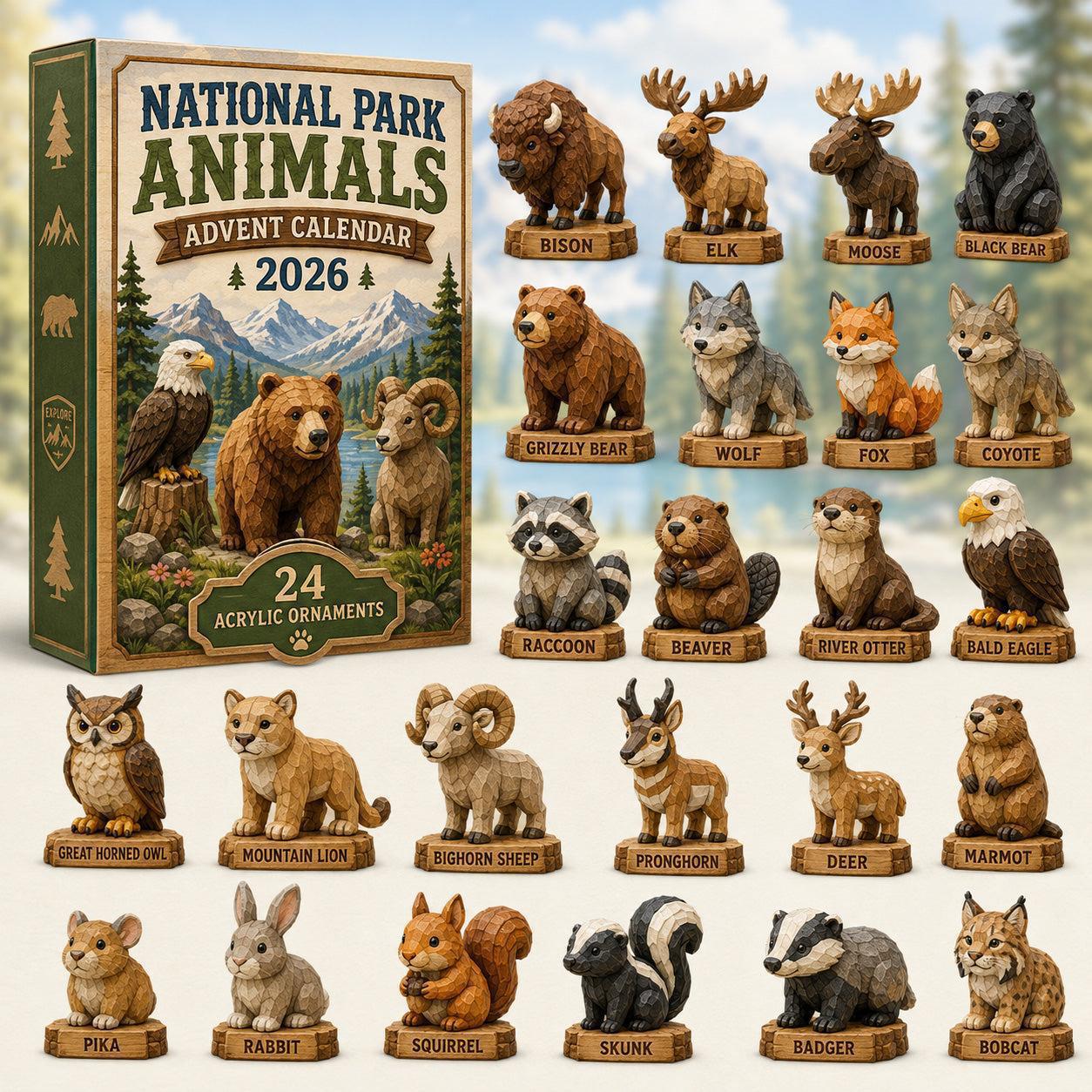 2026 National Park Animals Advent Calendar – 24 Days of Wildlife Discovery, Nature-Inspired Acrylic Ornament Blind Box