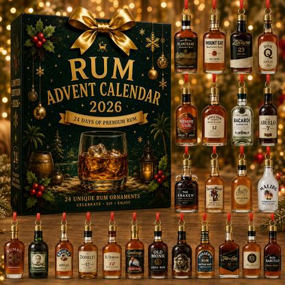 2026 Rum Christmas Advent Calendar – 24 Days of Premium-Inspired Rum Bottle Ornaments, Acrylic Blind Box – Gift for Rum Lovers
