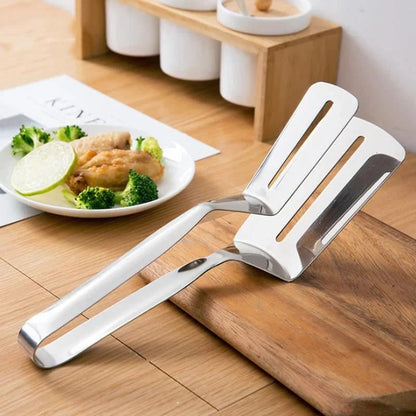 🔥 Multi-functional Stainless Steel Cooking Tongs – Tongs & Spatula All In One! 🍔✨