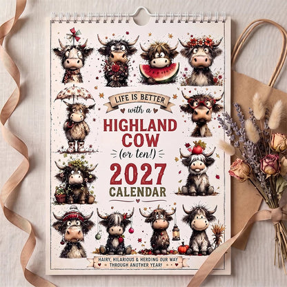 2027 Cute Highland Cow Wall Calendar 🐮 | Life Is Better With A Highland Cow ⭐