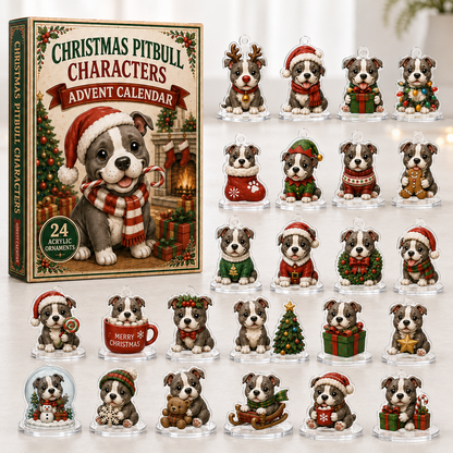 CHRISTMAS KICKOFF 40% OFF - Christmas Pitbull Characters Advent Calendar 2026 - 24-Day Festive Countdown, Acrylic Charms Blind Box - Gift For Pitbull Lovers