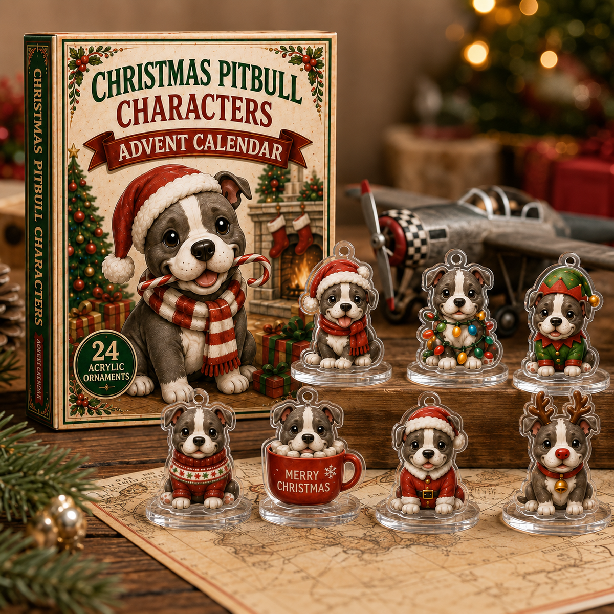 CHRISTMAS KICKOFF 40% OFF - Christmas Pitbull Characters Advent Calendar 2026 - 24-Day Festive Countdown, Acrylic Charms Blind Box - Gift For Pitbull Lovers