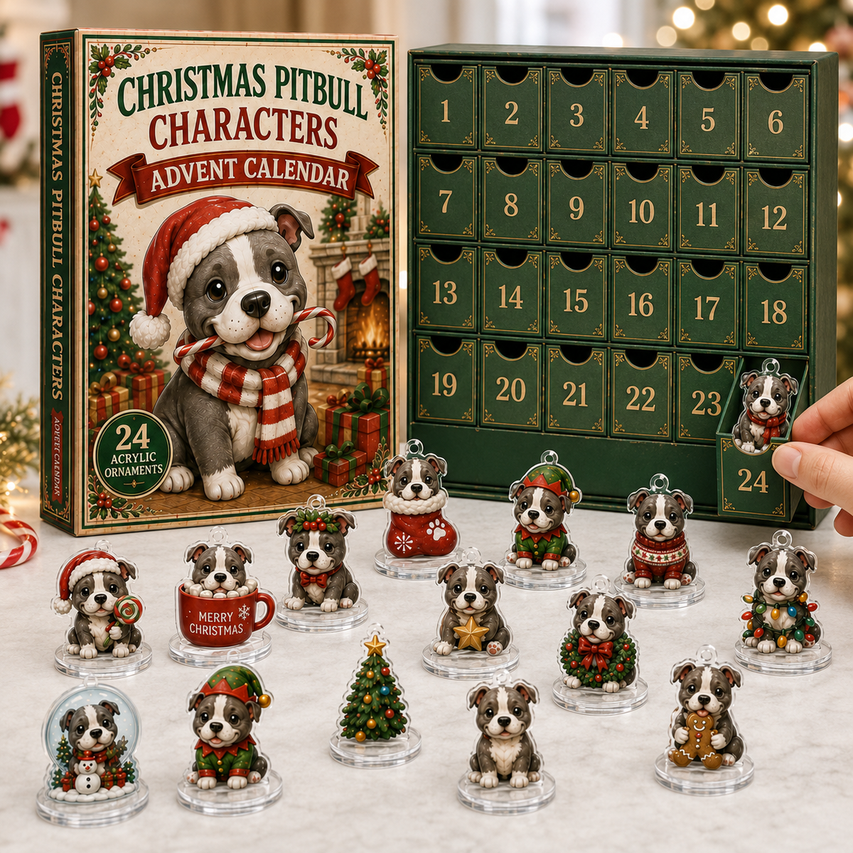 CHRISTMAS KICKOFF 40% OFF - Christmas Pitbull Characters Advent Calendar 2026 - 24-Day Festive Countdown, Acrylic Charms Blind Box - Gift For Pitbull Lovers
