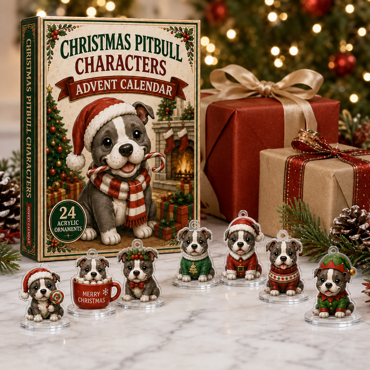 CHRISTMAS KICKOFF 40% OFF - Christmas Pitbull Characters Advent Calendar 2026 - 24-Day Festive Countdown, Acrylic Charms Blind Box - Gift For Pitbull Lovers