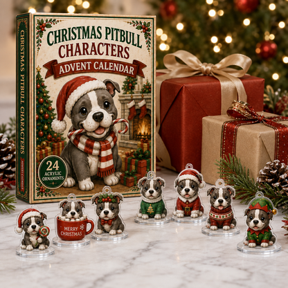 CHRISTMAS KICKOFF 40% OFF - Christmas Pitbull Characters Advent Calendar 2026 - 24-Day Festive Countdown, Acrylic Charms Blind Box - Gift For Pitbull Lovers