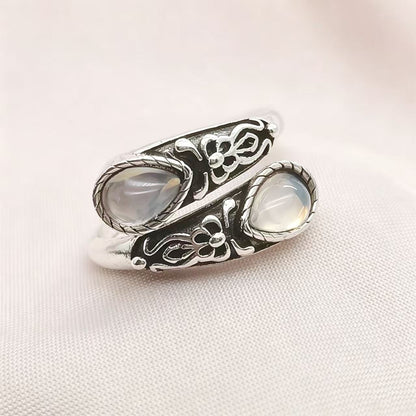 Vintage Adjustable Open Ring with Teardrop Glowing Zircon💧💍