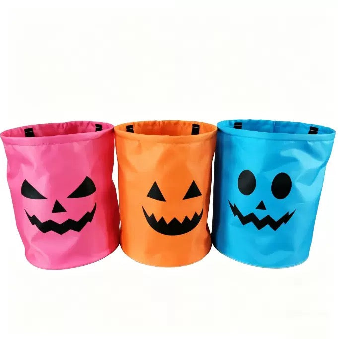 LED Light Up Halloween Pumpkin Candy Bucket 3/4 Pack, Non-Woven Reusable Trick or Treat Tote Bags for Kids & Adults, Halloween Party Supplies