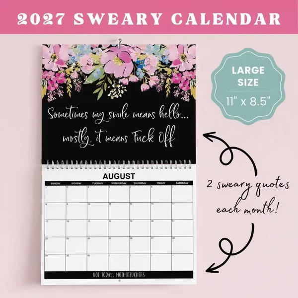 🌸🗓️ 2027 Funny Swear Word Wall Calendar – “F*ck It” Floral Calendar for Tired-Ass Women 😂✨