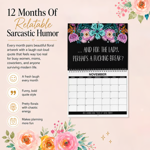 🌸🗓️ 2027 Funny Swear Word Wall Calendar – “F*ck It” Floral Calendar for Tired-Ass Women 😂✨