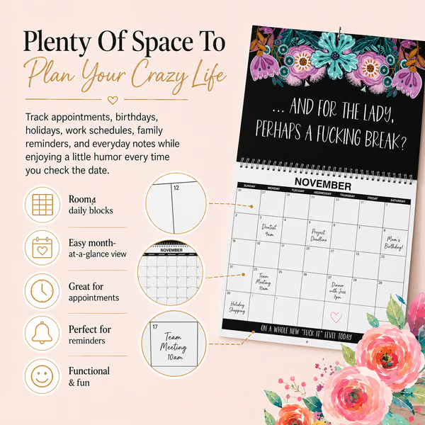 🌸🗓️ 2027 Funny Swear Word Wall Calendar – “F*ck It” Floral Calendar for Tired-Ass Women 😂✨