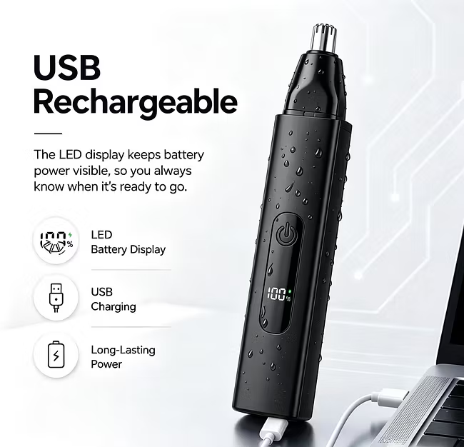 Professional LED Display Nose & Ear Trimmer, Painless Travel Gifts for Men Women.