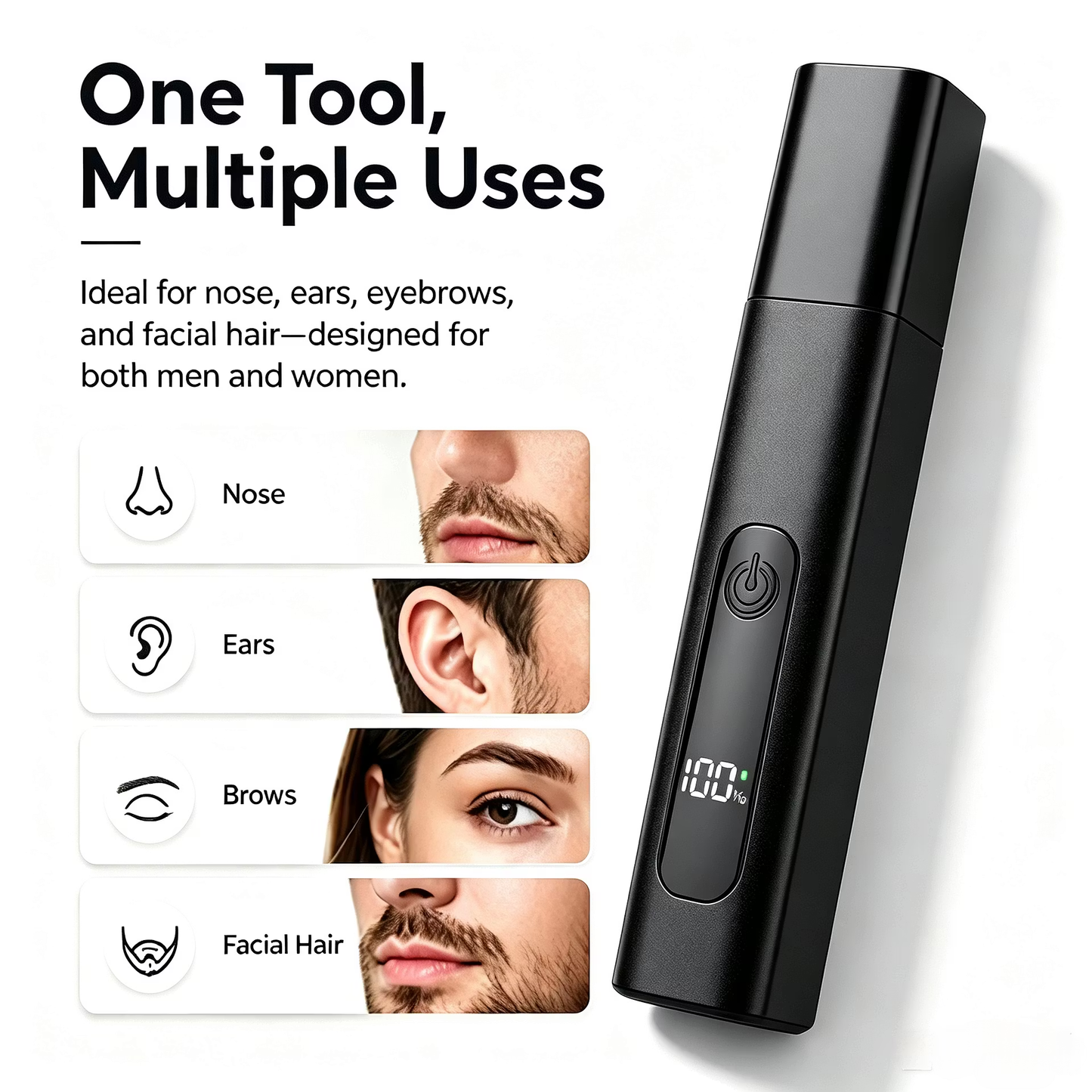 Professional LED Display Nose & Ear Trimmer, Painless Travel Gifts for Men Women.