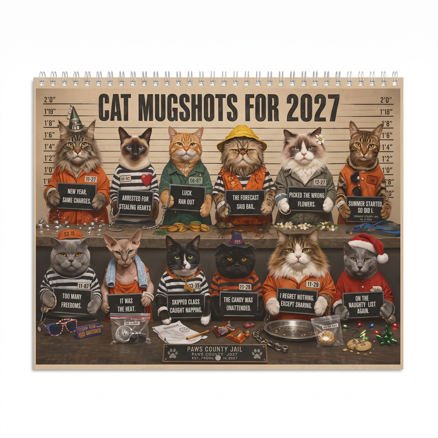 😂Funny Cat Mugshots 2027 Calendar