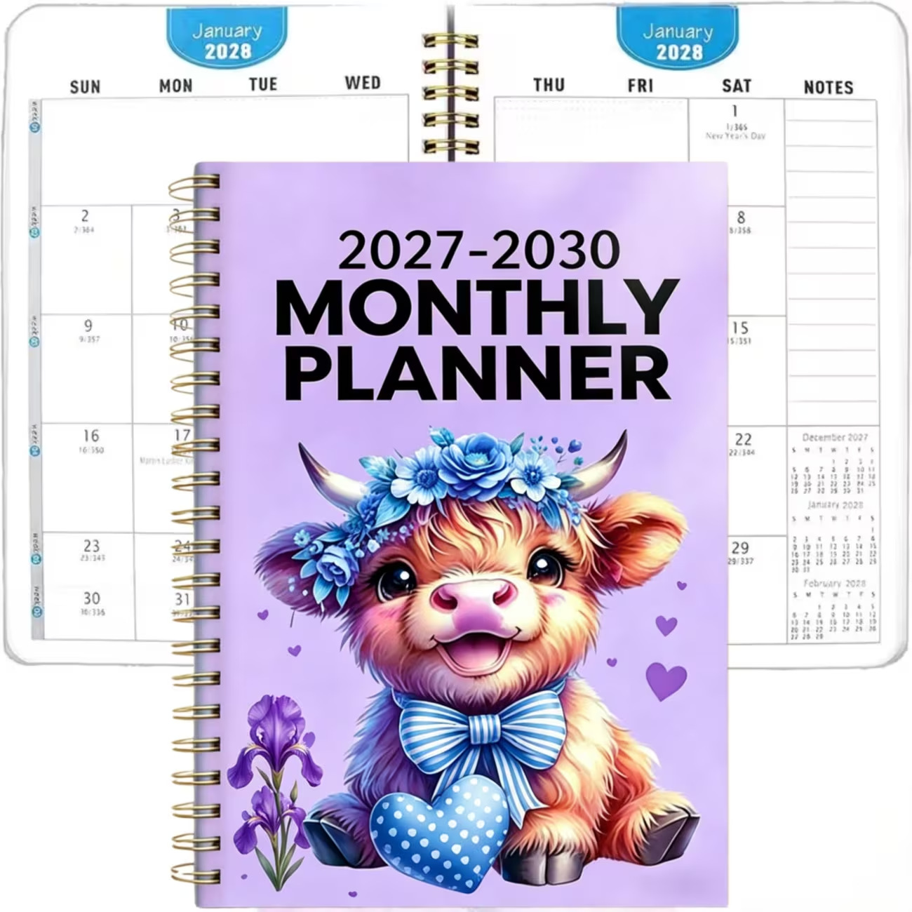 🐮 2026–2030 Monthly Planner ✨ Cute Highland Cow 5-Year Calendar | Large Monthly Blocks for Long-Term Planning