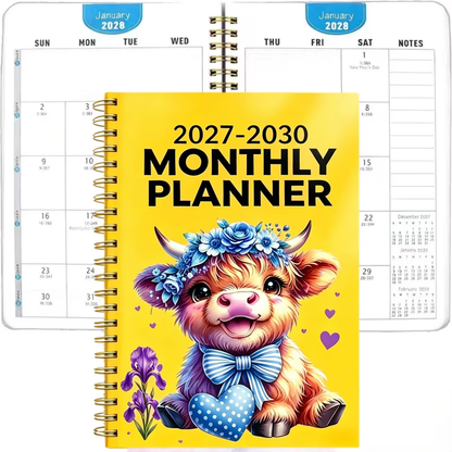 🐮 2026–2030 Monthly Planner ✨ Cute Highland Cow 5-Year Calendar | Large Monthly Blocks for Long-Term Planning